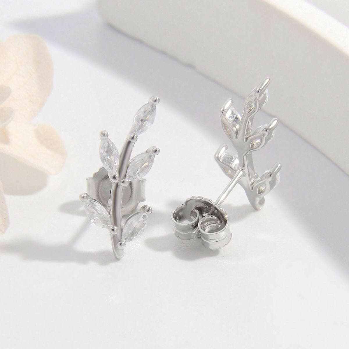 Zircon leaf earrings in silver - Love Salve